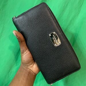 Michael Kors Black Leather Wallet with Silver Hardware